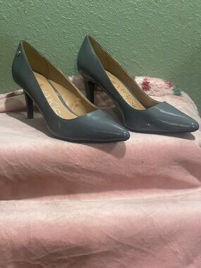 Calvin Klein Gray Patent Pointed-Toe Pumps